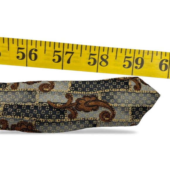 Bill Blass Signature Silk Tie Geometric Baroque Brown Gray - Picture 6 of 6